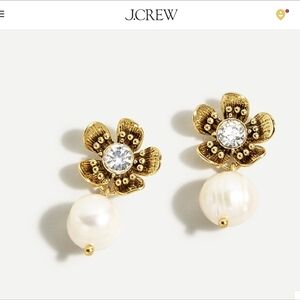 J.Crew Gold Floral Pearl Drop Earrings - White Pearl and Crystal NEW!